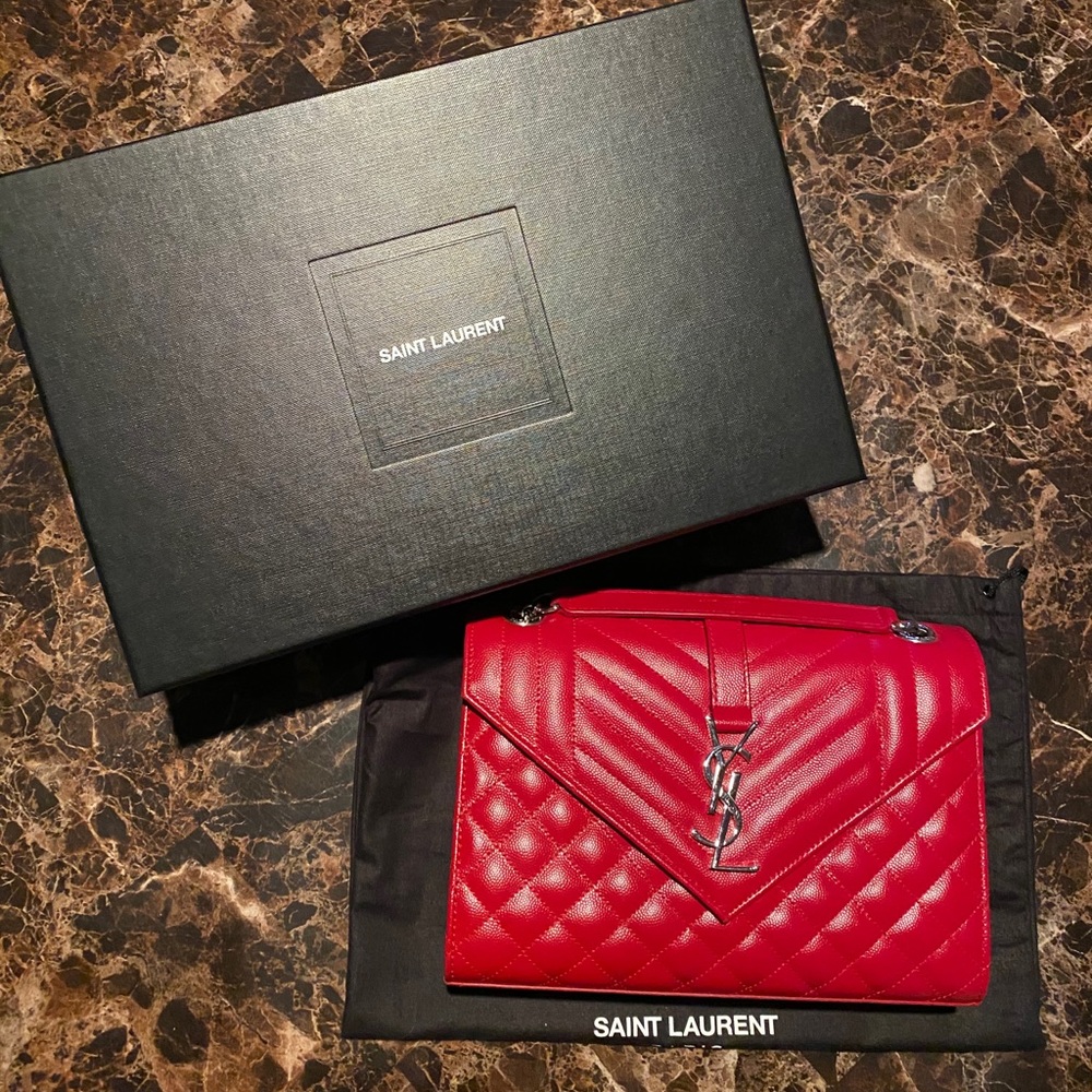 Yves Saint Laurent Medium Envelope Quilted Red Bag